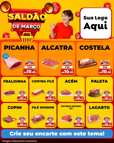 Modelo de Rede Social para Feed Instagram com o tema Saldão de Março para Açougue