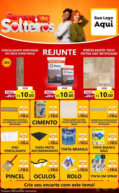 Modelo de Encarte para Encarte Grande com o tema Semana dos Solteiros para Pisos e revestimentos