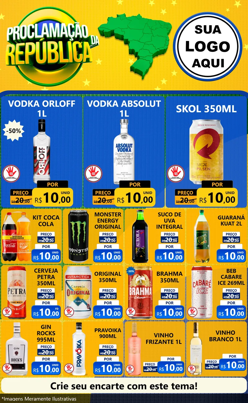 Modelo de Encarte para Encarte Grande com o tema Proclamação da República para Distribuidora de bebidas