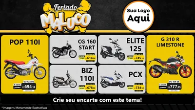 Modelo de TV para TV Horizontal com o tema Feriado Maluco para Concessionaria de Motos