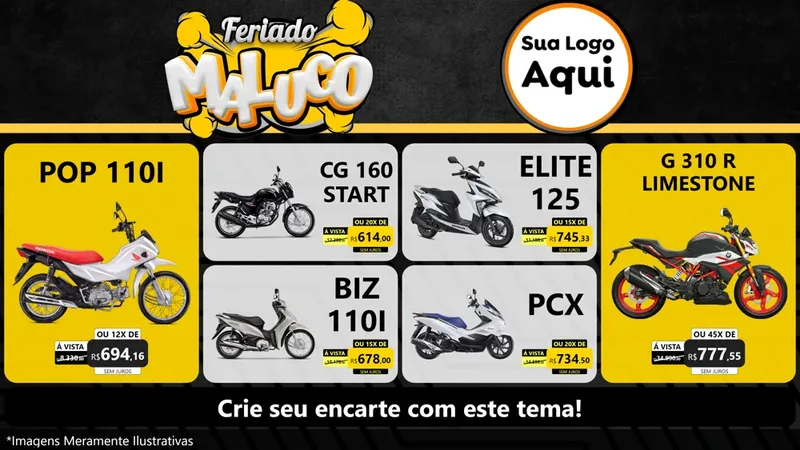 Modelo de TV para TV Horizontal com o tema Feriado Maluco para Concessionaria de Motos