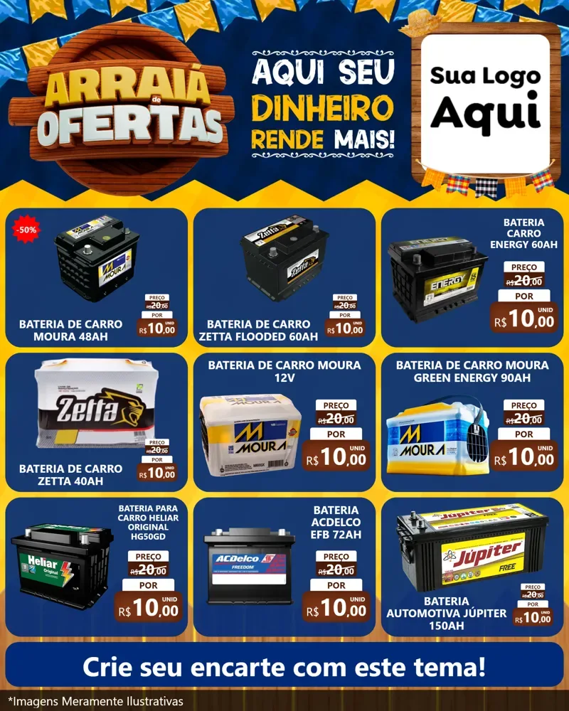 Modelo de Rede Social para Feed Instagram com o tema Arraiá de Ofertas - Junina para Baterias Elétricas