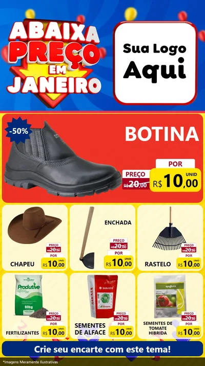 Modelo de Rede Social para Stories com o tema Abaixa Preço em Janeiro para Agropecuária