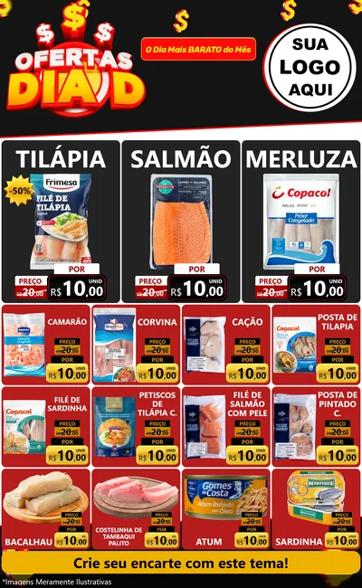 Modelo de Encarte para Encarte Grande com o tema Ofertas Dia D para Peixaria