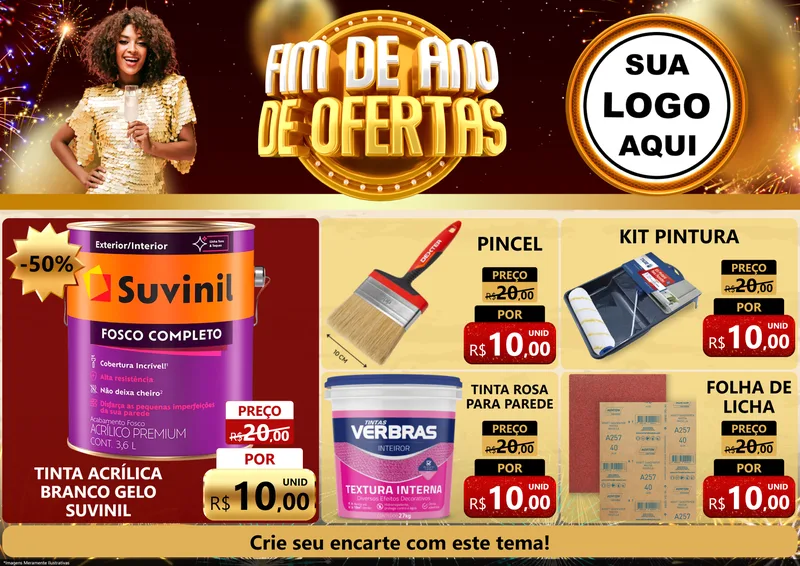 Modelo de Encarte para Encarte A4 Horizontal com o tema Fim de Ano de Ofertas para Tintas e Ferramentas