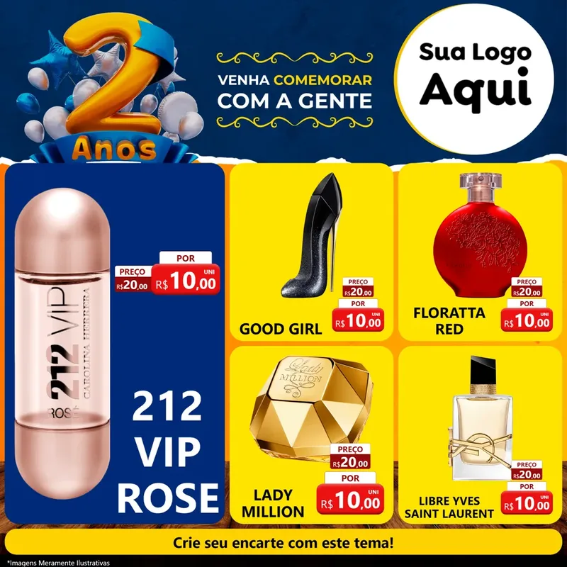 Modelo de Rede Social para Feed Facebook com o tema Aniversário de 2 anos para Perfumes