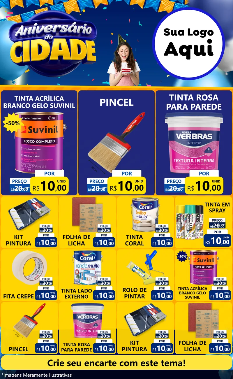 Modelo de Encarte para Encarte Grande com o tema Aniversário da Cidade para Tintas e Ferramentas