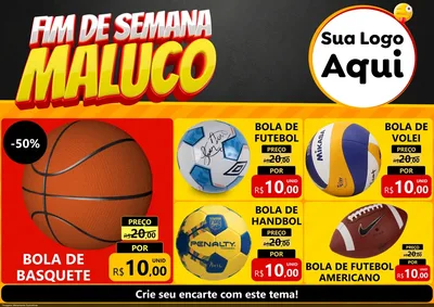 Modelo de Encarte para Encarte A4 Horizontal com o tema Final de Semana Maluco para Artigos Esportivos