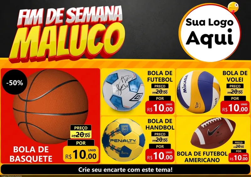 Modelo de Encarte para Encarte A4 Horizontal com o tema Final de Semana Maluco para Artigos Esportivos