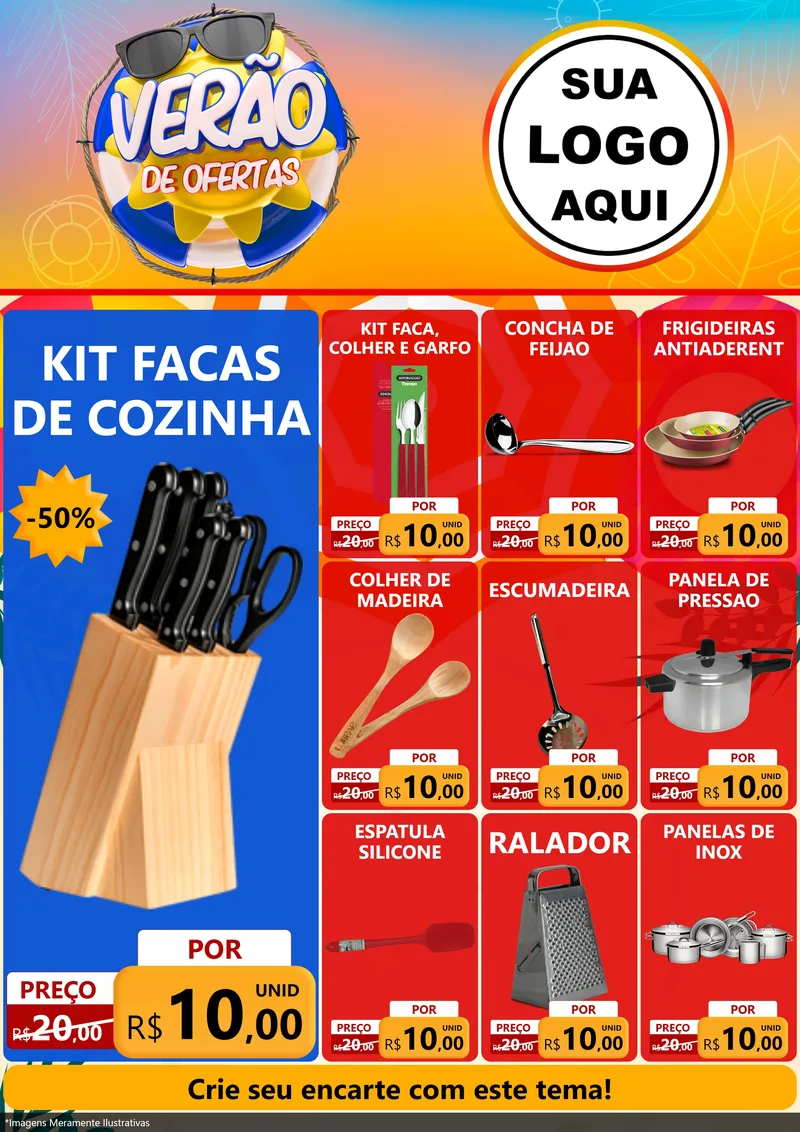 Modelo de Encarte para Encarte A4 Vertical com o tema Verão de Ofertas para Utilidades Domésticas