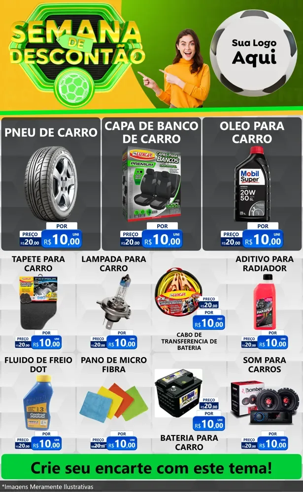 Modelo de Encarte para Encarte Grande com o tema Semana de Descontão - Copa para Auto peças