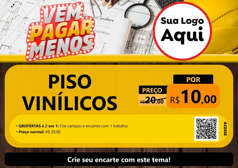 Modelo de Cartaz para Cartaz A4 Horizontal com o tema Vem Pagar Menos - Construção para Material para Construção
