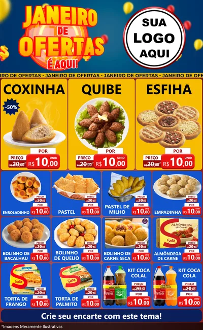 Modelo de Encarte para Encarte Grande com o tema Janeiro de Ofertas É Aqui! para Salgadaria