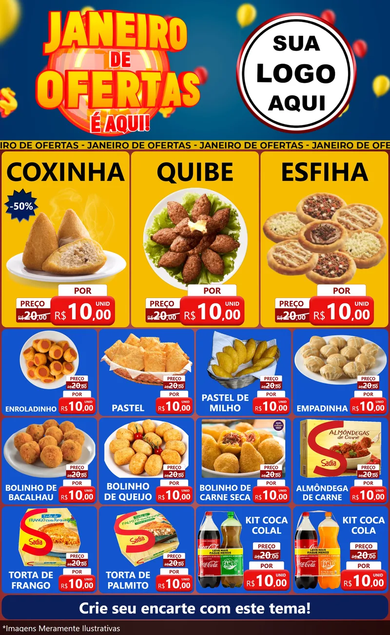 Modelo de Encarte para Encarte Grande com o tema Janeiro de Ofertas É Aqui! para Salgadaria