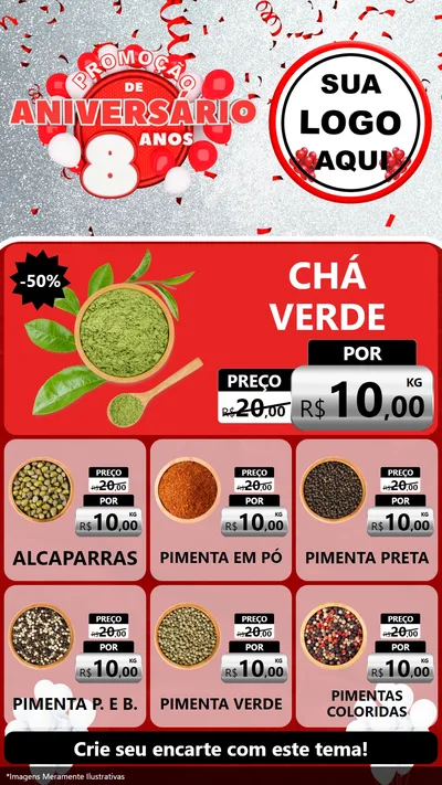 Modelo de Rede Social para Stories com o tema Promoção de Aniversário - 8 Anos para Produtos Naturais