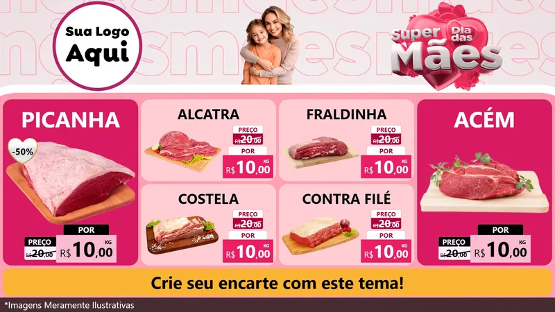 Modelo de TV para TV Horizontal com o tema Super Dia Das Mães para Açougue