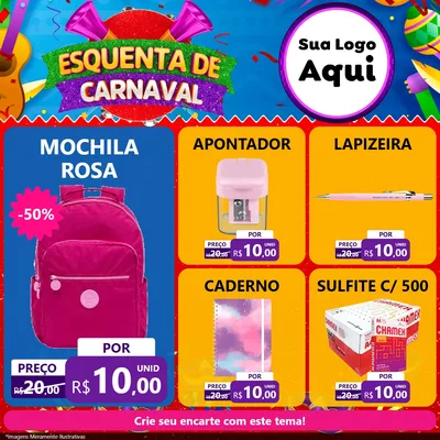 Modelo de Rede Social para Feed Facebook com o tema Esquenta de Carnaval para Papelaria