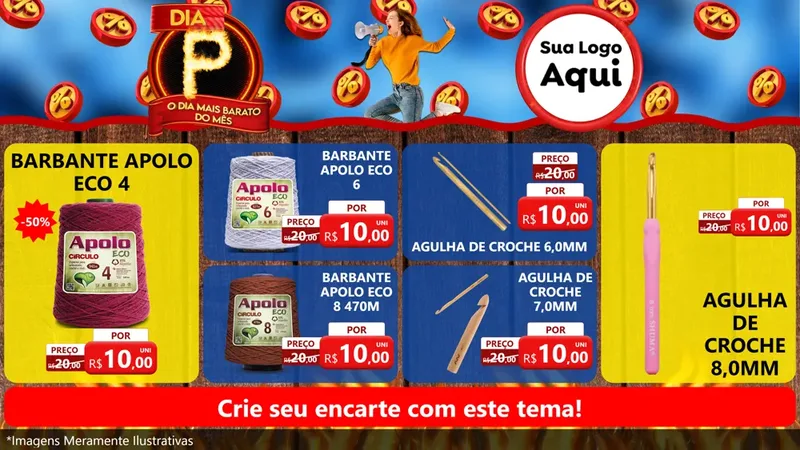 Modelo de TV para TV Horizontal com o tema Dia P - O Dia Mais Barato Do Mês para Armarinho e Aviamentos