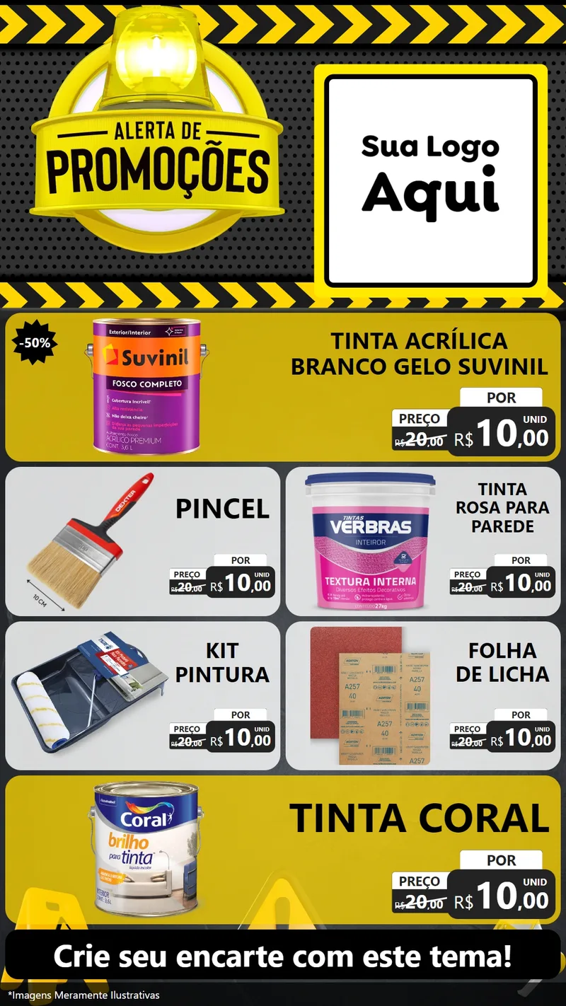 Modelo de TV para TV Vertical com o tema Alerta de Promoções para Tintas e Ferramentas