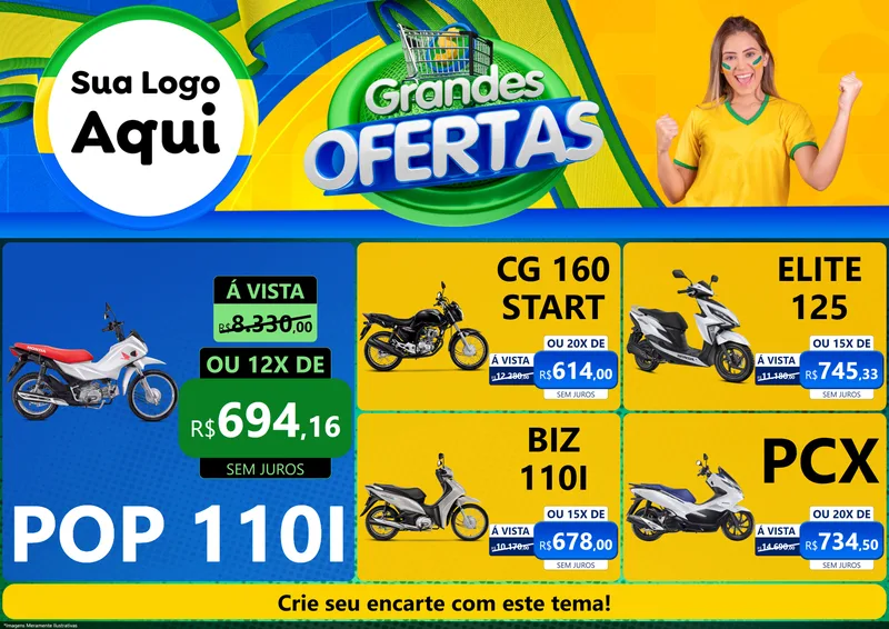 Modelo de Encarte para Encarte A4 Horizontal com o tema Grandes Ofertas para Concessionaria de Motos