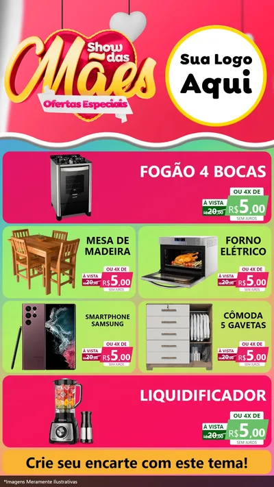 Modelo de TV para TV Vertical com o tema Show das Mães - Ofertas Especiais para Móveis e Eletro