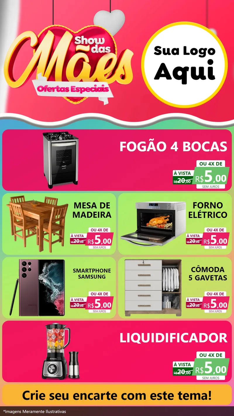 Modelo de TV para TV Vertical com o tema Show das Mães - Ofertas Especiais para Móveis e Eletro
