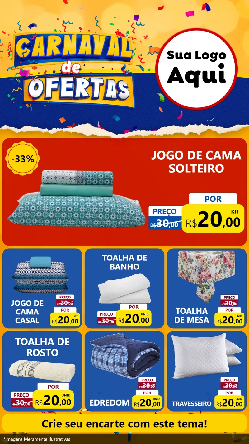 Modelo de Rede Social para Stories com o tema Carnaval de Ofertas para Cama, Mesa e Banho