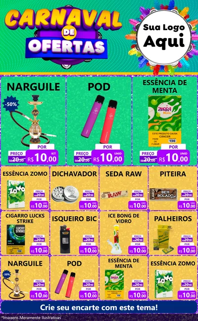 Modelo de Encarte para Encarte Grande com o tema Carnaval de Ofertas para Tabacaria