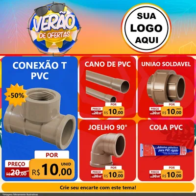 Modelo de Rede Social para Feed Facebook com o tema Verão de Ofertas para Tubos e conexões