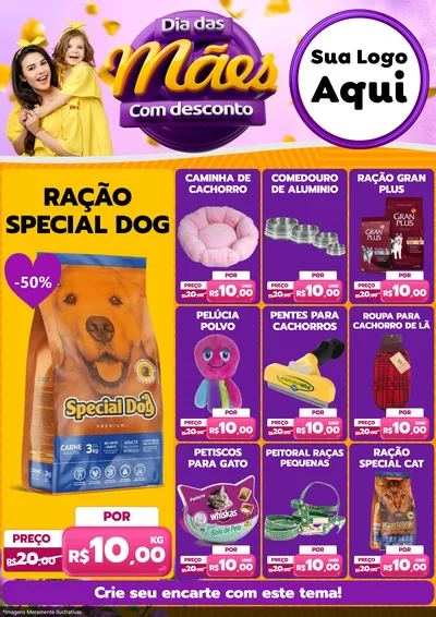 Modelo de Encarte para Encarte A4 Vertical com o tema Dia das Mães com Desconto para Pet Shop