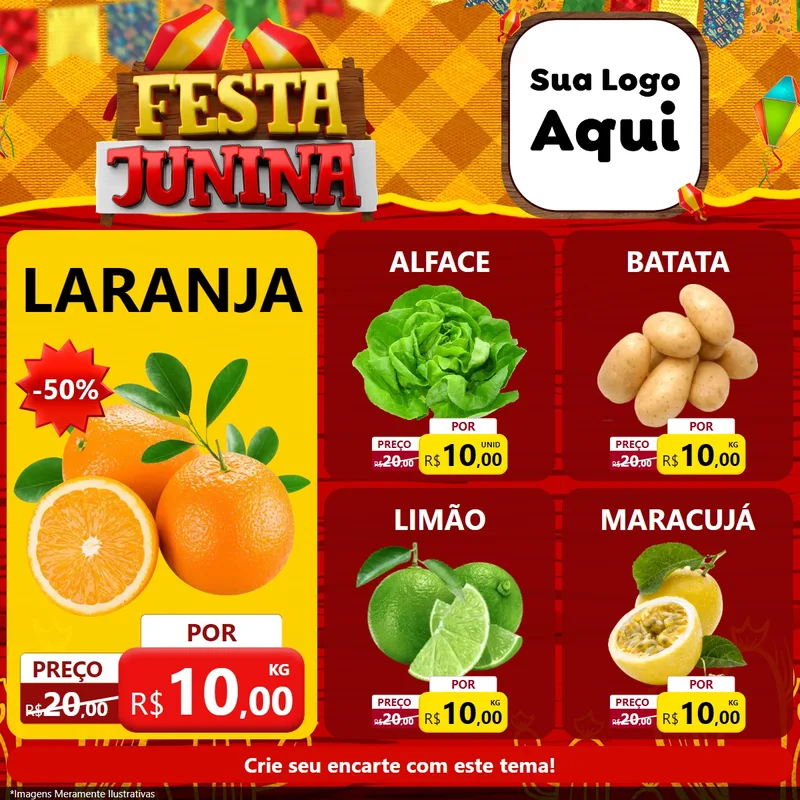 Modelo de Rede Social para Feed Facebook com o tema Festa Junina para Hortifrúti