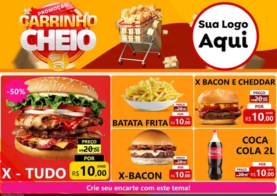 Modelo de Encarte para Encarte A4 Horizontal com o tema Promoção carrinho cheio para Hamburgueria