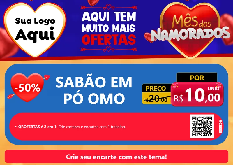 Modelo de Cartaz para Cartaz A4 Horizontal com o tema Mês dos Namorados para Produtos de Limpeza