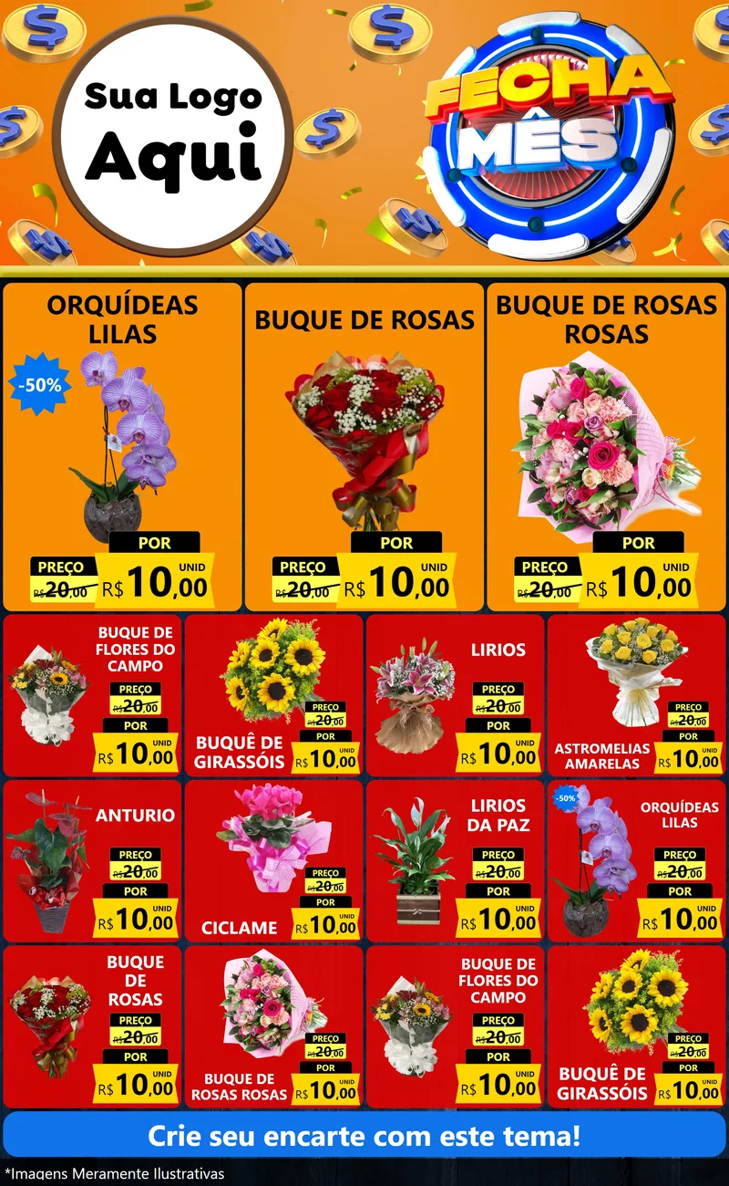 Modelo de Encarte para Encarte Grande com o tema Fecha Mês para Floricultura e jardim