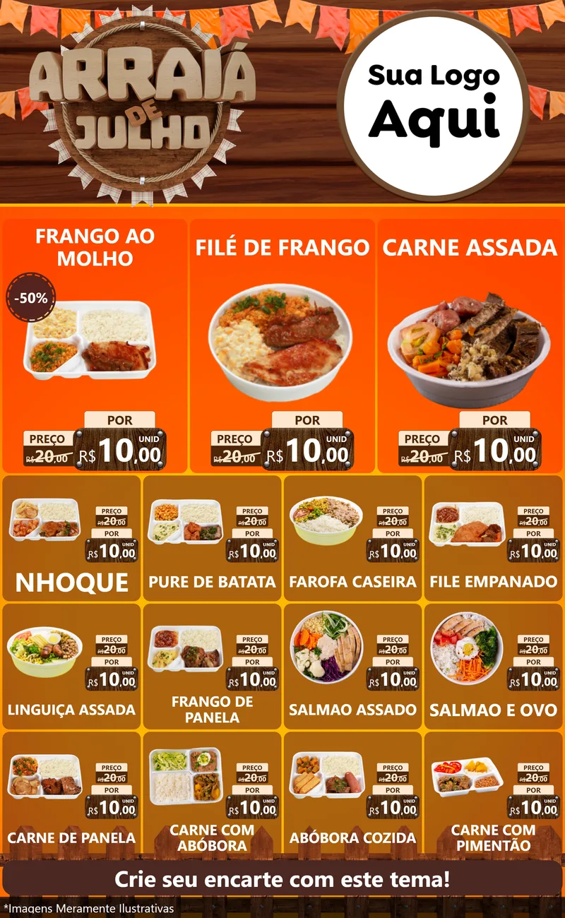 Modelo de Encarte para Encarte Grande com o tema Arraiá de Julho - Junina para Restaurante