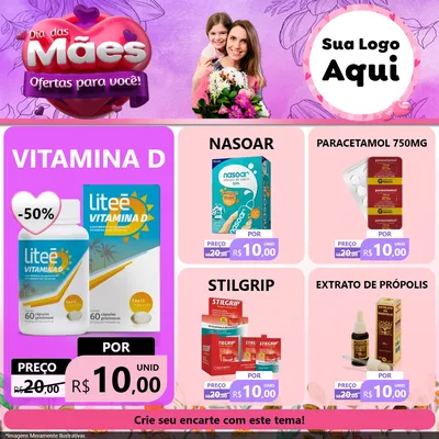 Modelo de Rede Social para Feed Facebook com o tema Dia das Mães Ofertas para Você! para Farmácia