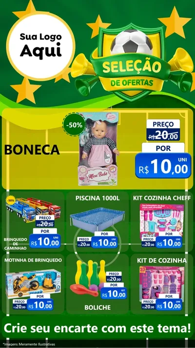 Modelo de Rede Social para Stories com o tema Seleção de Ofertas - Copa para Brinquedos
