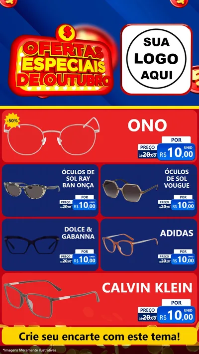 Modelo de TV para TV Vertical com o tema Ofertas Especiais de Outubro para Óticas