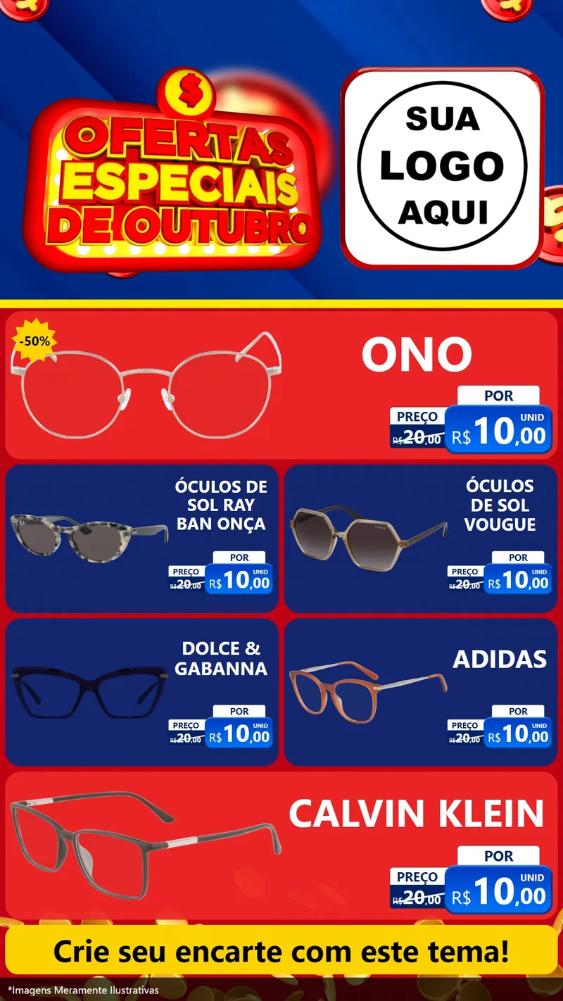 Modelo de TV para TV Vertical com o tema Ofertas Especiais de Outubro para Óticas