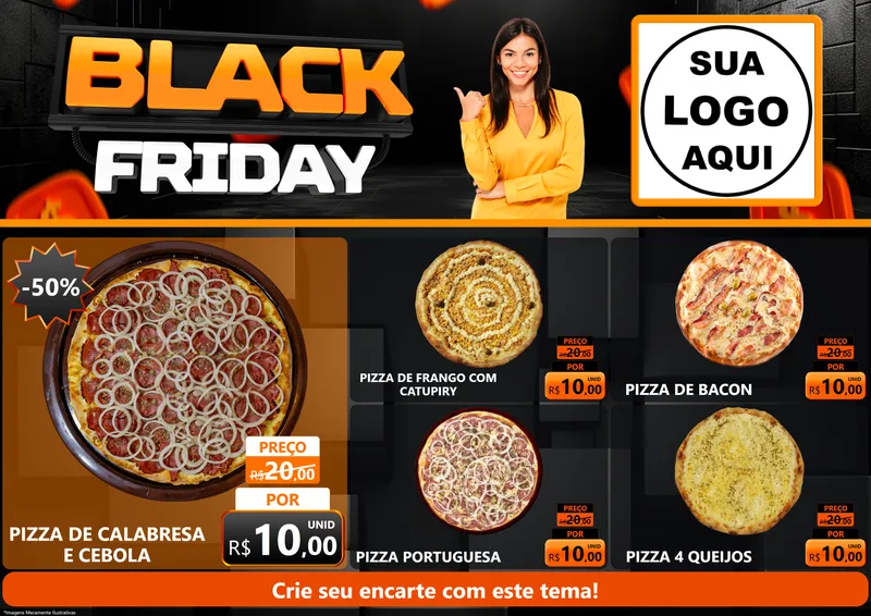 Modelo de Encarte para Encarte A4 Horizontal com o tema Black Friday para Pizzaria