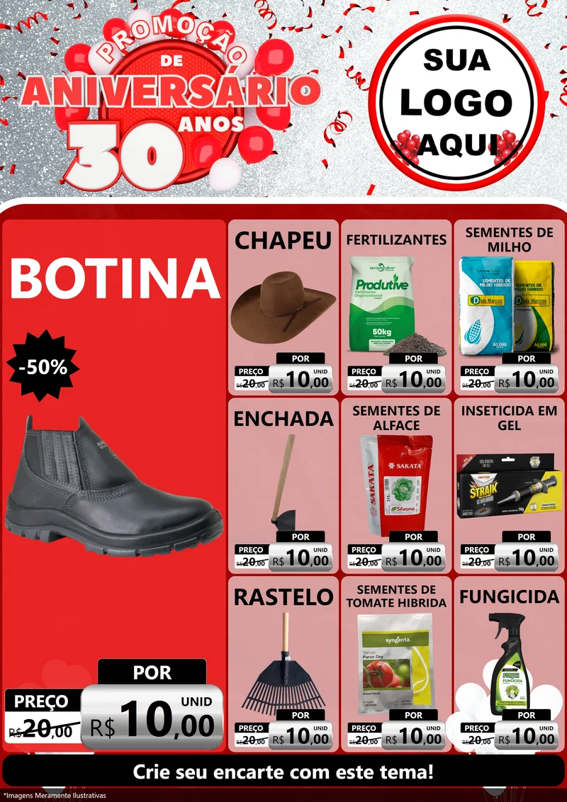 Modelo de Encarte para Encarte A4 Vertical com o tema Promoção de Aniversário - 30 Anos para Agropecuária
