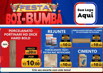 Modelo de Encarte para Encarte A4 Horizontal com o tema Festa Boi Bumbá para Pisos e revestimentos
