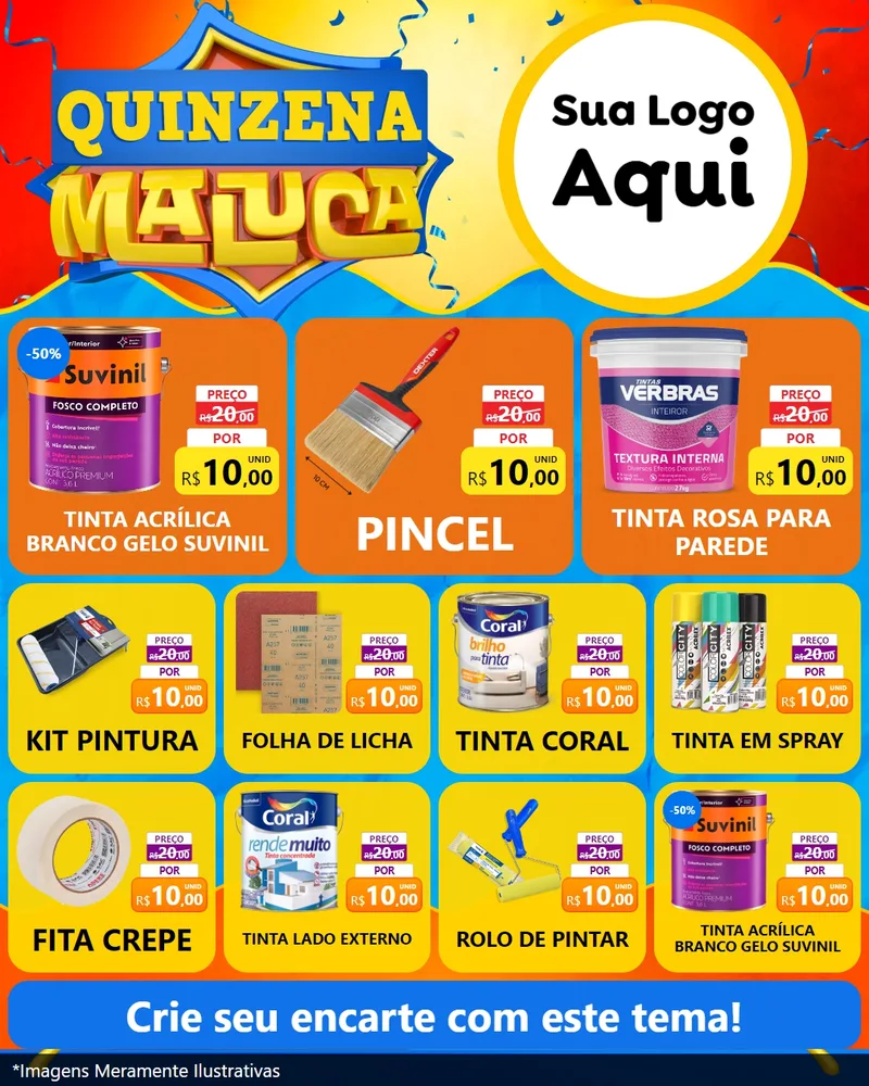 Modelo de Rede Social para Feed Instagram com o tema Quinzena Maluca para Tintas e Ferramentas
