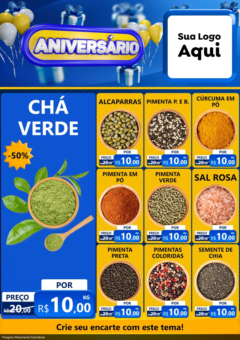 Modelo de Encarte para Encarte A4 Vertical com o tema Aniversário para Produtos Naturais