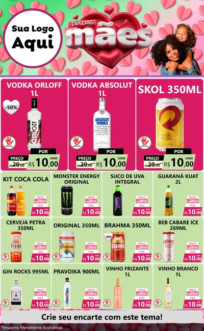 Modelo de Encarte para Encarte Grande com o tema Dia das Mães para Distribuidora de bebidas
