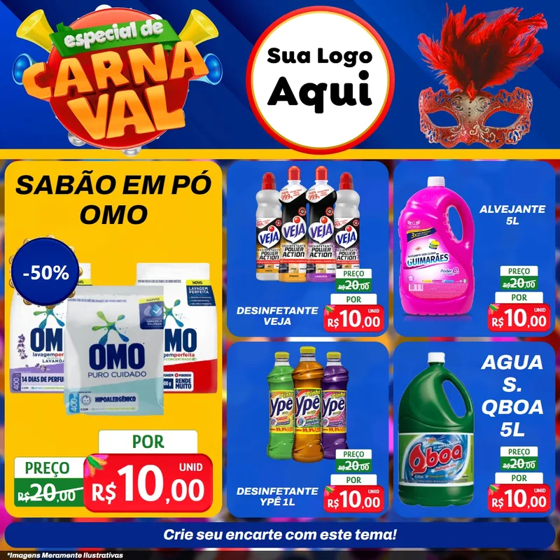 Modelo de Rede Social para Feed Facebook com o tema Especial de Carnaval para Produtos de Limpeza