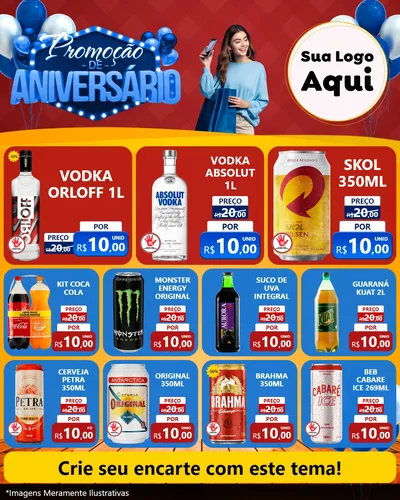 Modelo de Rede Social para Feed Instagram com o tema Promoção de Aniversário para Distribuidora de bebidas