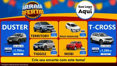 Modelo de TV para TV Horizontal com o tema Arraiá de Ofertas - Junina para Concessionaria de Carros