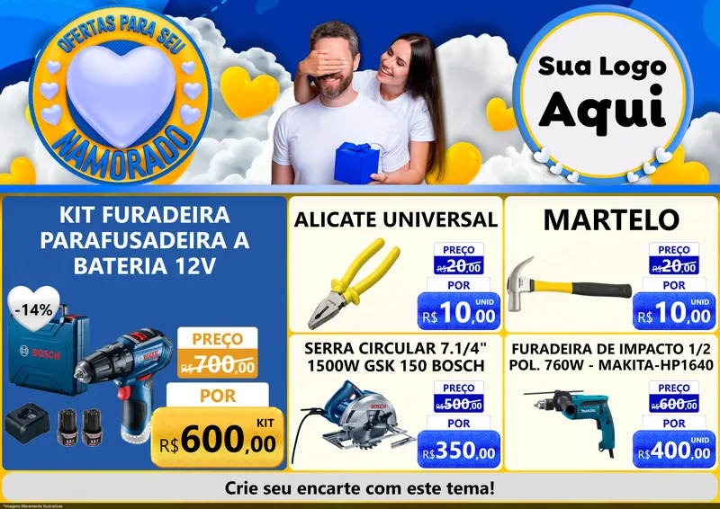 Modelo de Encarte para Encarte A4 Horizontal com o tema Ofertas Para Seu Namorado para Maquinas e Ferramentas