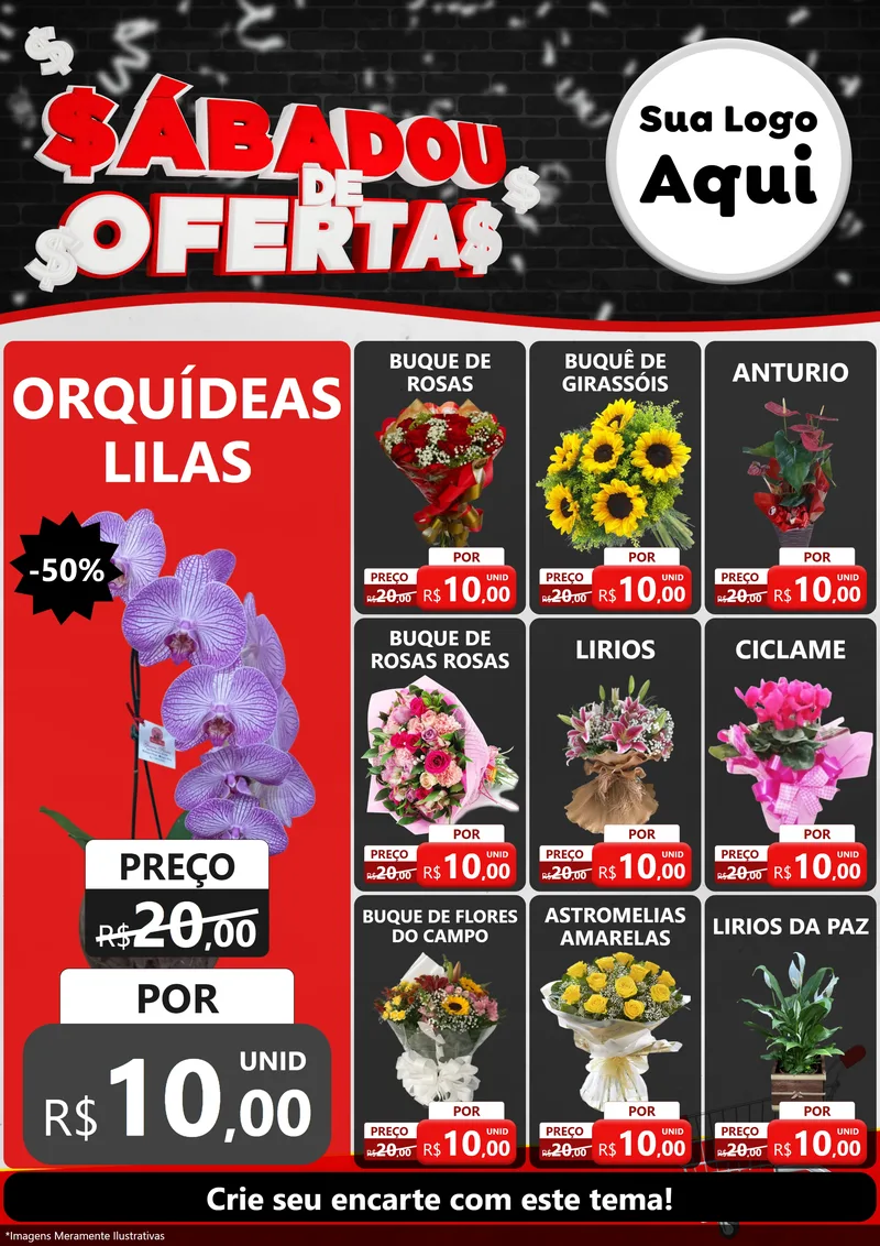 Modelo de Encarte para Encarte A4 Vertical com o tema Sabadou de Ofertas para Floricultura e jardim
